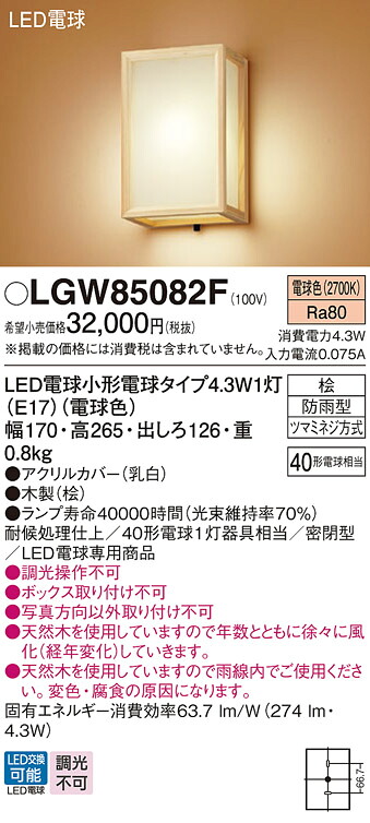 【ご申しつける足し加える25,001円以上貨物輸送無料】パナソニック LGW85082F 露天灯 畳数打ち立てる皆無 LED Ｔカテゴリー化 楽になること製造業者引き請ける 実績20年の老舗 楽になることの製造業者引き請ける