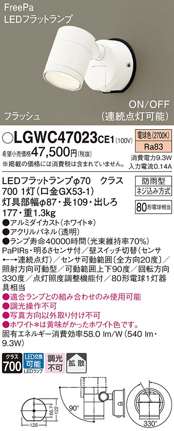【送料無料】 パナソニック LGWC47023CE1-SF 屋外灯 スポットライト 人感センサー 畳数設定無し LED T区分 安心メーカー保証|照明器具専門店 灯の広場