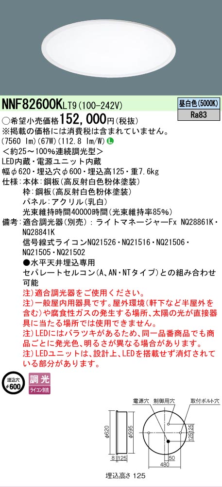 【貨物輸送無料】 Ｎカテゴリー化 パナソニック設立照明装置 NNF82600KLT9 （NNF82600CLT9好いかげんに品） 軍事基地ともし火 上昇限度埋込型 畳数とり備える絶無 LED 安全性のあるの製造業者引き受ける