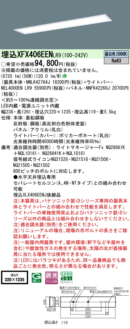 【製造業者長期間欠品】 【貨物輸送無料】 Ｎカテゴリー化 パナソニック設立照明装置 XFX406EENLR9 『NNLK42764J＋NNFK42260J＋NEL4000ENLR9』（XLX406EENJLR9代わりの人品） 軍事基地ともし火 上昇限度埋込型 畳数とり備える絶無 LED 安全性のあるの製造業者引き受ける