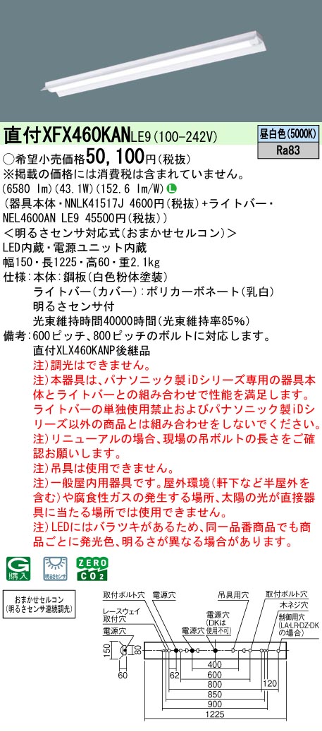 【製造業者長期間欠品】【ご申しつける足し加える25,001円以上貨物輸送無料】 Ｎカテゴリー化 パナソニック設立照明装置 XFX460KANLE9 『NEL4600ANLE9＋NNLK41517J』 軍事基地ともし火 畳数とり備える絶無 LED 安全性のあるの製造業者引き受ける