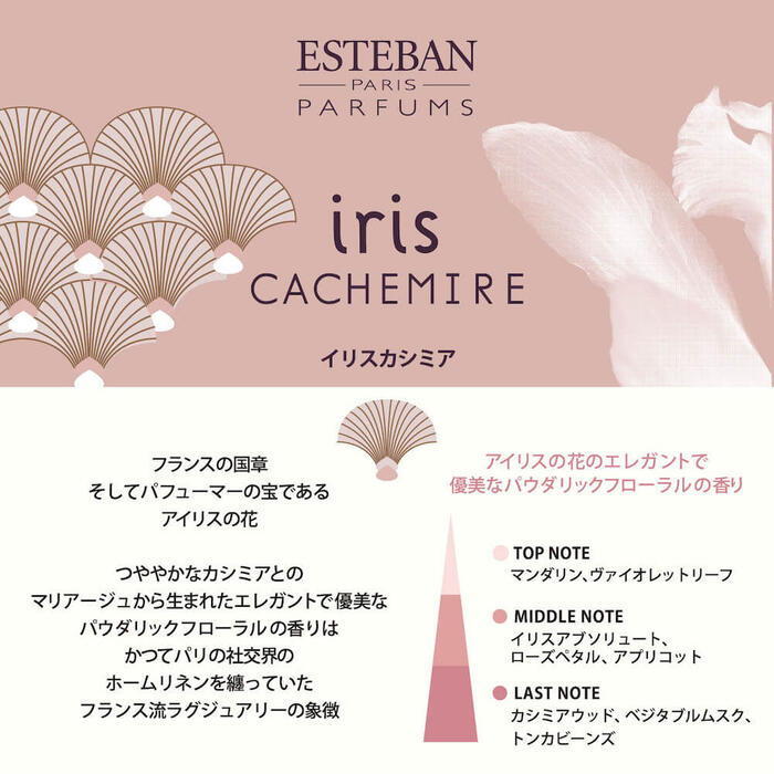 イリスカシミア iris CACHEMIRE アイリスの花のエレガントで優美なパウダリックフローラルの香り。