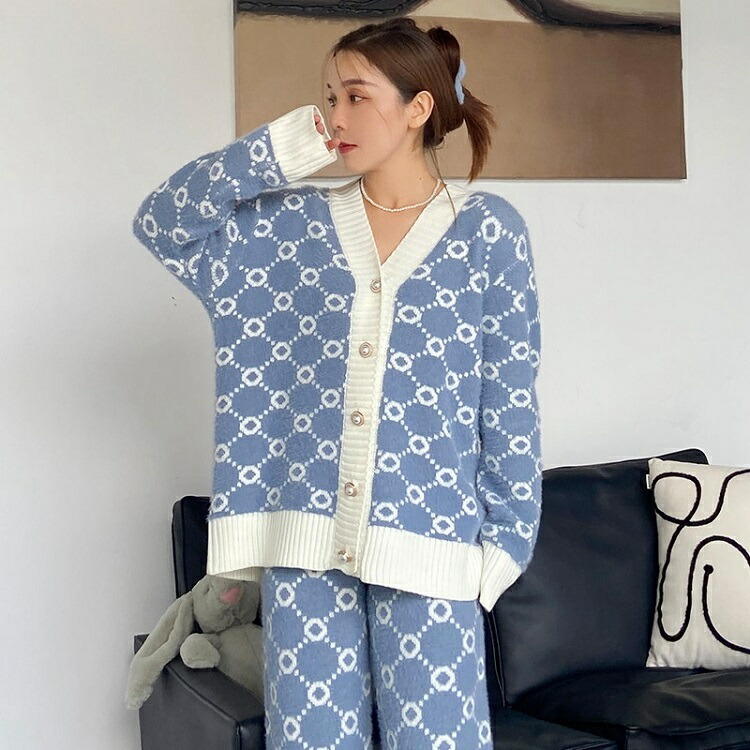 ルームウェア 上下セット 冬 春 秋 パジャマ レディース 長袖 もこもこ ルーム かわいい ルームウェア 秋冬 パジャマ 裏起毛 前開き 長ズボン 長袖 モコモコ パジャマ 部屋着 着る毛布 新作 女性 レディース ルームウエア フリーサイズ ブルー