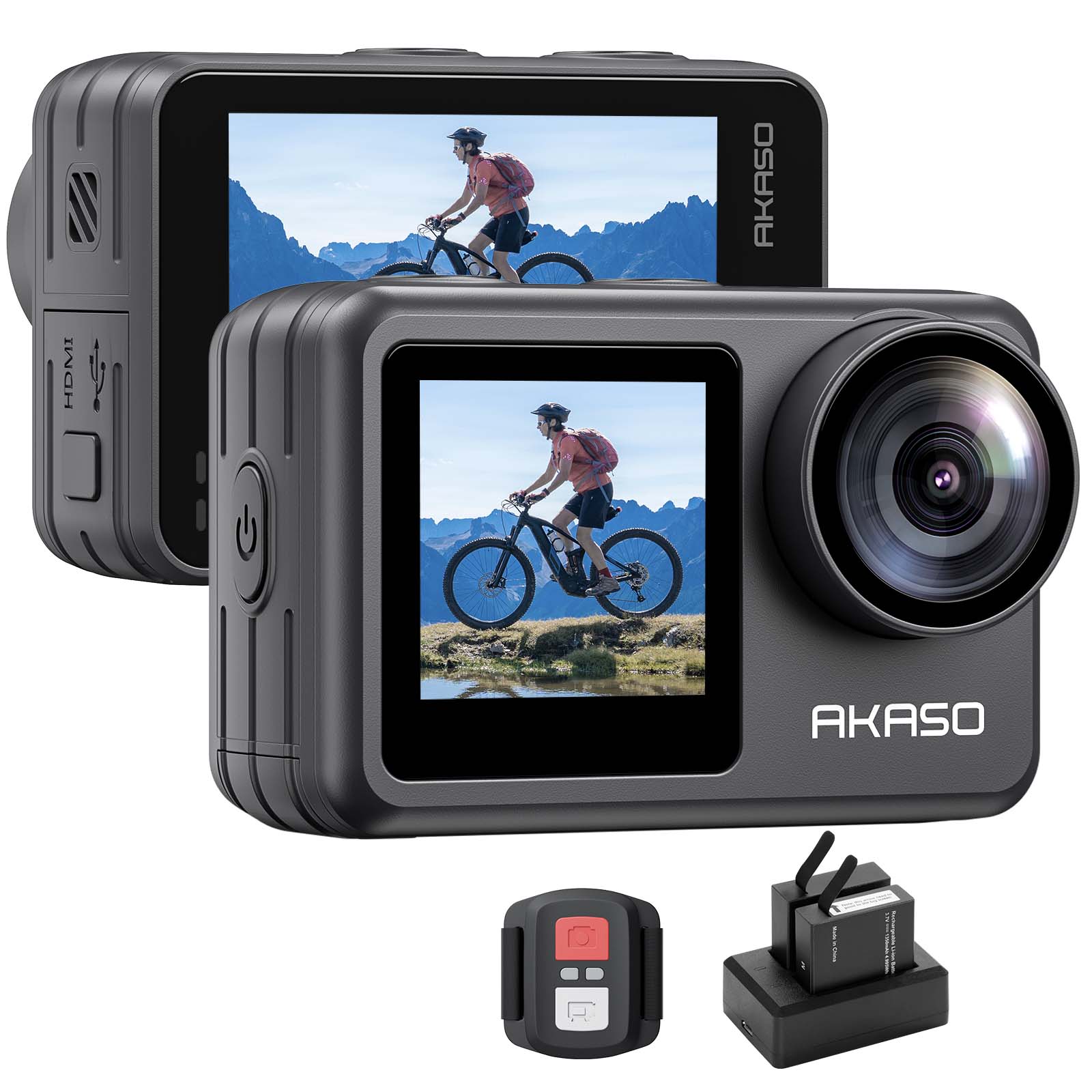 AKASO Brave 7 LE 4Kアクションカメラ 20MP IPX7防水+40m防水ケース付属 6軸防振 前1.4型+後2型タッチスクリーン WiFi/Type-C外部マイク対応 タイムラプス 自転車/登山/水中撮影OK