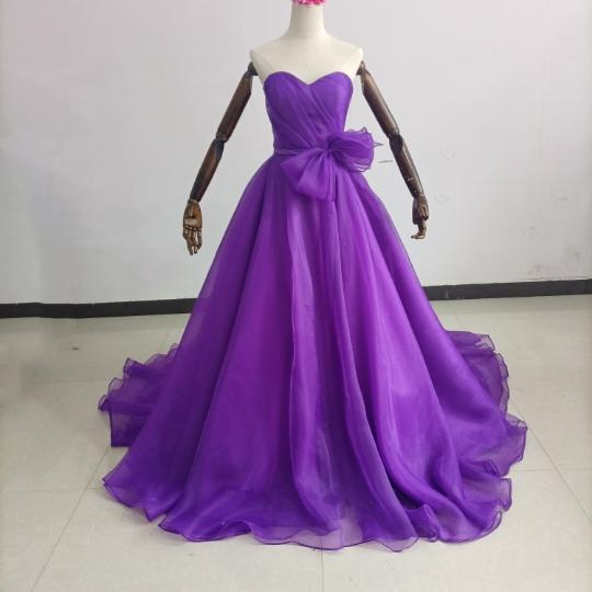 カラードレス パープル 上質オーガンジー リボン ??な 派手な 披露宴/結婚式 前撮り｜暁_ASUSA