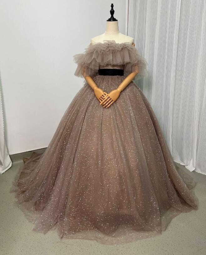 カラードレス 取り外しオフショルダー キラキラグリッターチュール ベルト 編み上げ 結婚式 トレーン|暁_ASUSA