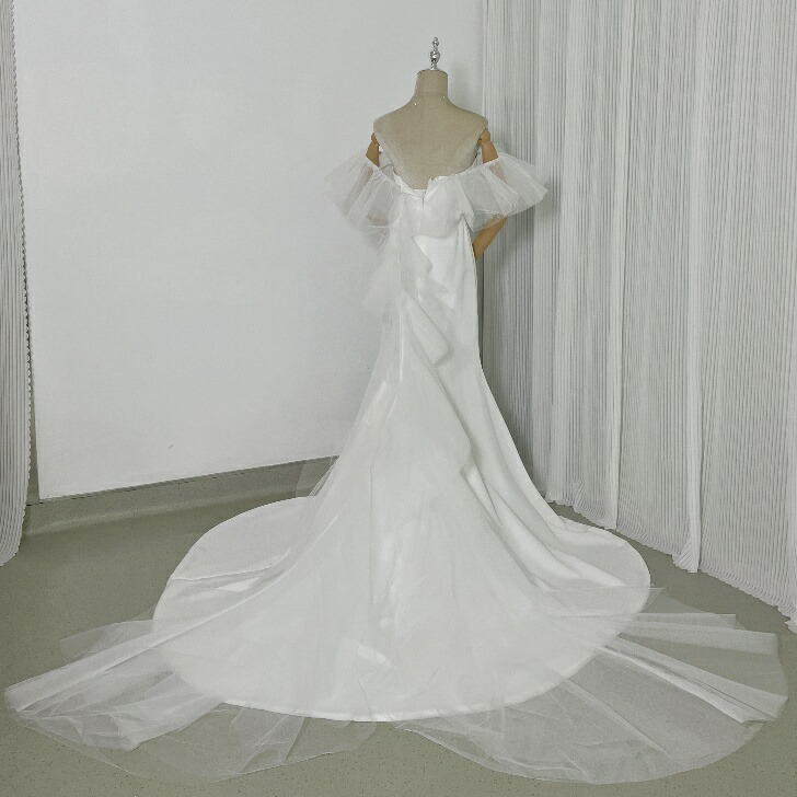 楽天市場】ミカドサテンウエディングドレス オフショルダー トレーン