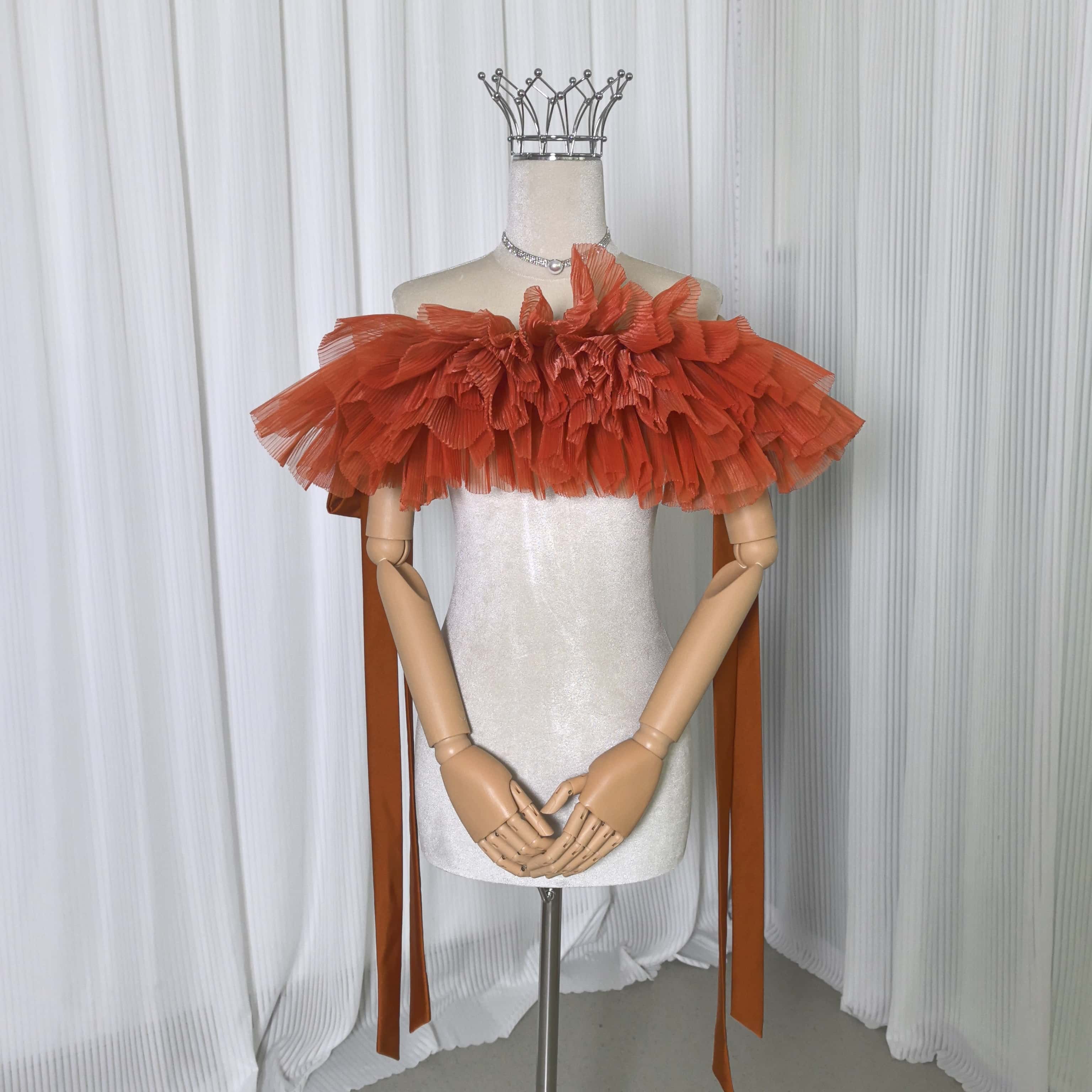 取り外しオフショルダー　 リボン 可愛い プリンセスライン スリット テラコッタ色 花嫁/ウェディングドレス｜暁_ASUSA