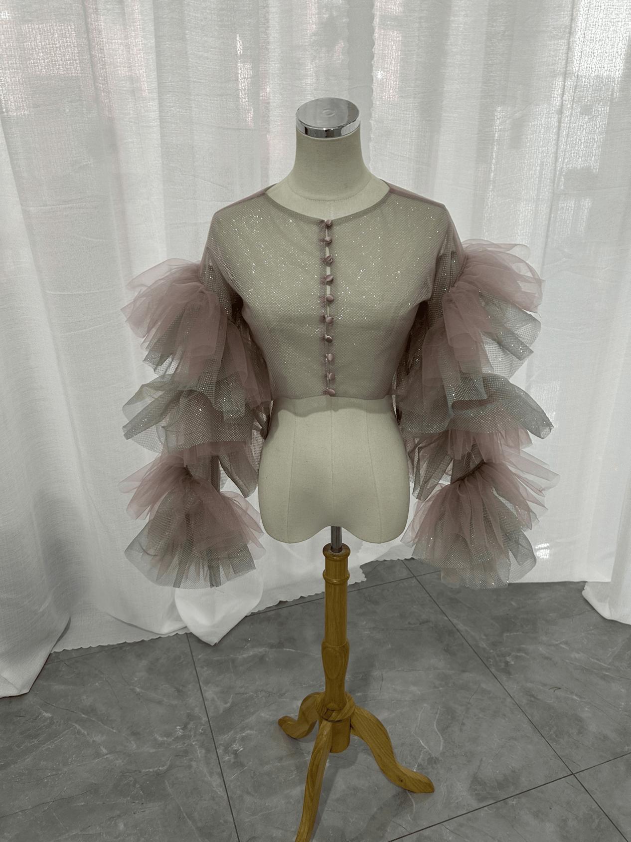 トップス ロング捩り サクラ色 薄墨色 キラキラチュール ソフトチュール ラッフルフリル 花嫁御寮 二次会