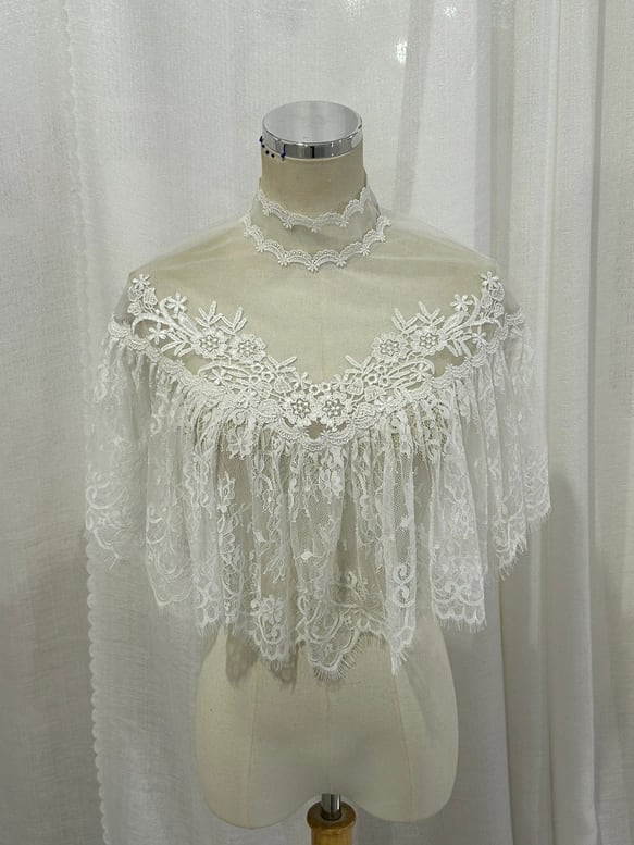 ケープ、マント ウエディングドレス ハイネック 可憐な花刺繍のトップス ボレロ 結婚式 花嫁|暁_ASUSA
