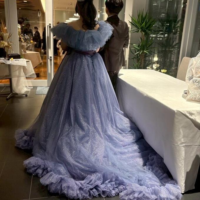 楽天市場】実例写真！カラードレス 取り外しオフショルダー ブルー