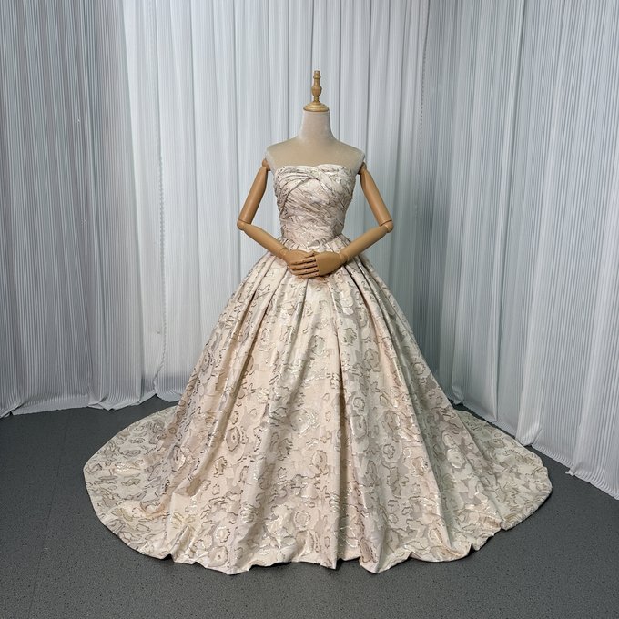 カラードレス ジャガード生地 ビスチェドレス 編み上げ 薄シャンパン色 結婚式 エレガント フランス風|暁_ASUSA