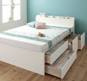 お客様組立 日本製_棚・コンセント付き_大容量チェストベッド 薄型スタンダードポケットコイルマットレス付き セミダブル インテリア・寝具・収納-フレーム・マットレスセット