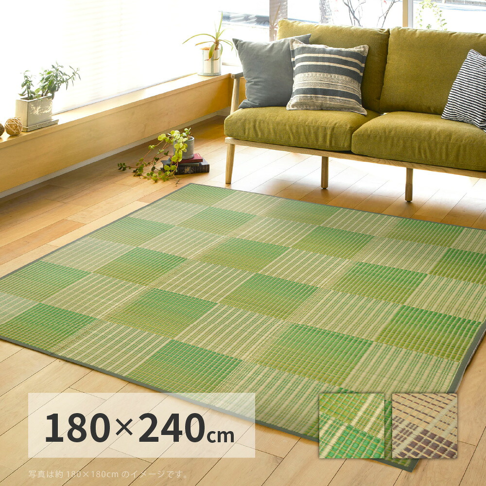 収納簡単 い草ふっくらラグ クレパス 180×240cm