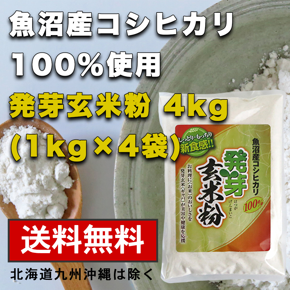 【魚沼産コシヒカリ 発芽玄米粉 1kgｘ４袋】グルテンフリー 国産 お菓子材料 ケーキ パン 材料 小麦不使用 健康食材 無添加 小麦アレルギー GABA　送料無料