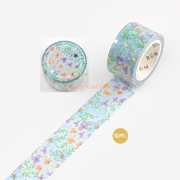【7652】海外　マステ　3/5/巻売り　金箔押しマスキングテープ　お花背景系 7652】海外 マステ 3/5/巻売り 金箔押しマスキングテープ お花背景系