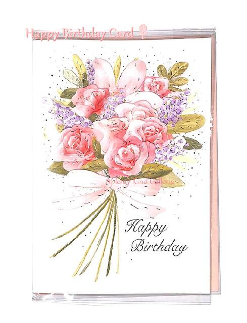 楽天市場 お誕生日カード ピンクローズの花束 ハッピーバースデーカード Gc Happy Birthday 立体カード バラ のお花デザインのおたんじょうびカード ばらの立体加工ピンクゴールドの箔押し 3cmメール便ok Aplenty Kind Galleria