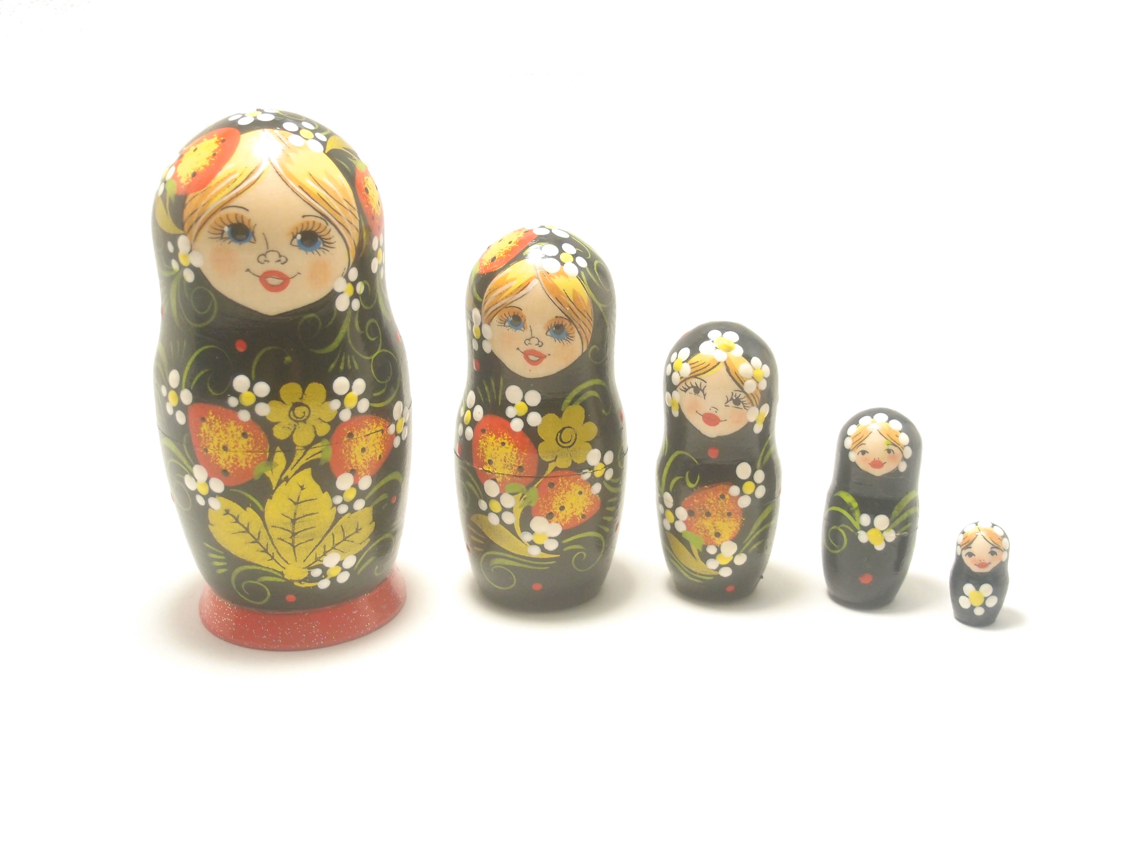 楽天市場】笑い顔 マトリョーシカ 5個組 11cm いちご ホフロマ柄 BLACK