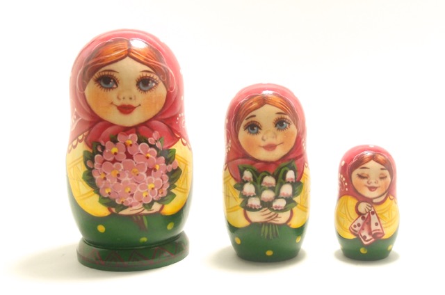 新品　ロシア製 マトリョーシカ 紺色頭巾　11cmサイズ　5体セット ロシア雑貨店マリンカ / ノリーンスク産 マトリョーシカn011-10p