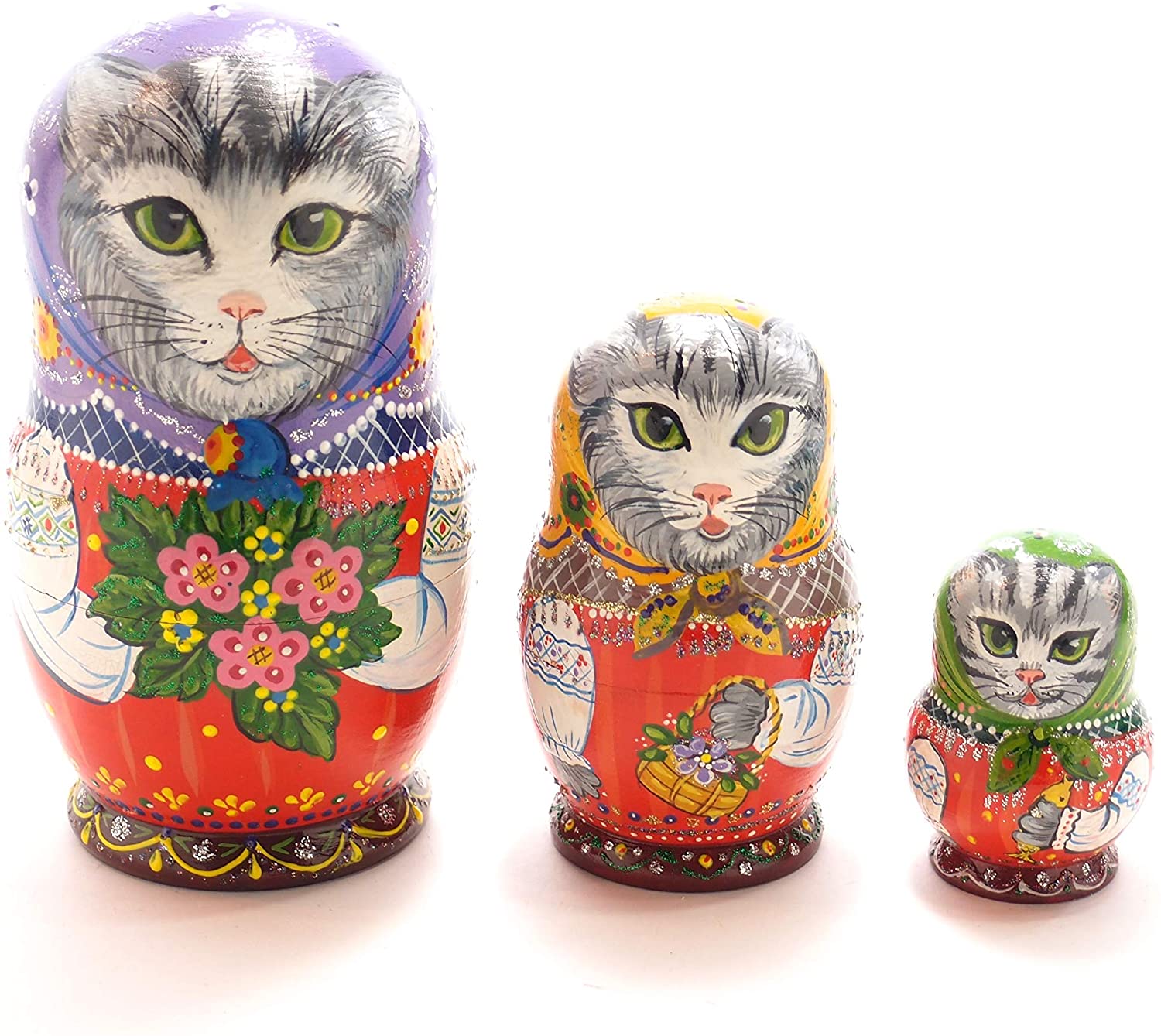 ロシア雑貨☆ウインター マトリョーシカ(5P)ネコ オリガ作 楽天市場】VOLGA（ヴォルガ)SEMYON CAT Matryoshka 5pcs