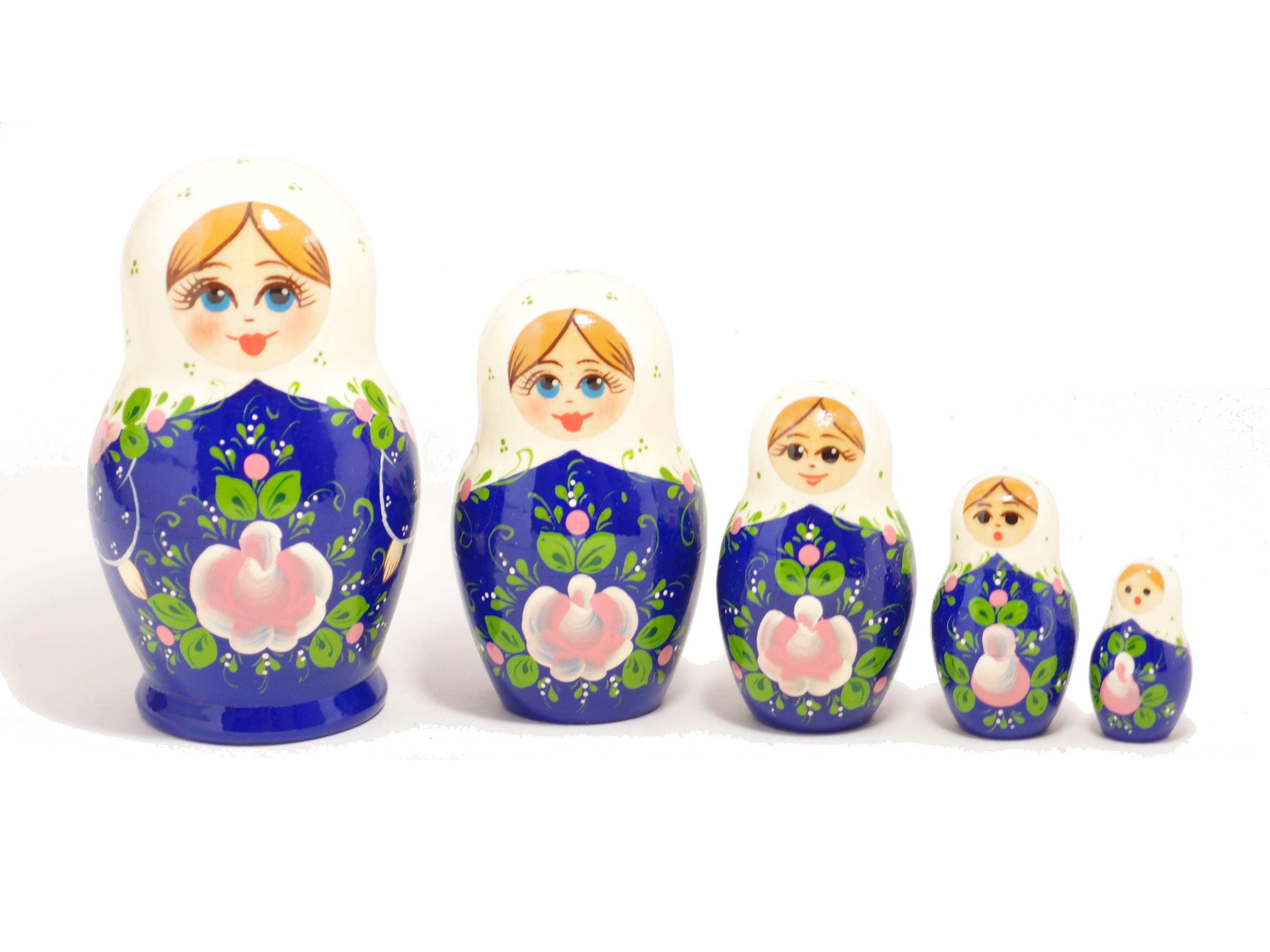 【送料無料】 キーロフ産 マトリョーシカ ５個組 「青 雪 花」 [ロシア製]