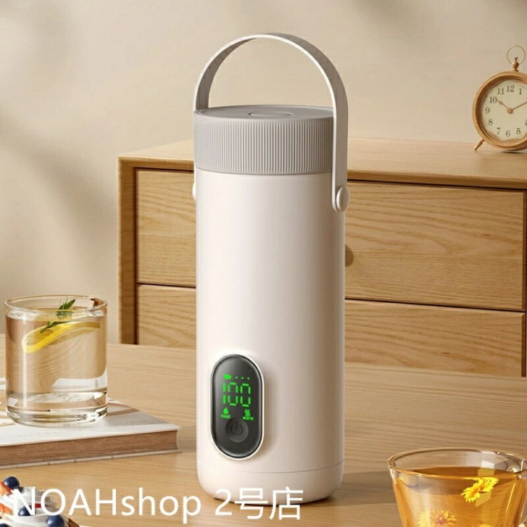電気ケトル ボトル ポータブル 電気ポット 保温コップ 400ml容量 軽量 小型 漏れ防止 加熱コップ 電気水筒 充電式 携帯便利 オフィス 旅行 出張 おしゃれ シ 10分間で沸騰 自動電源OFF