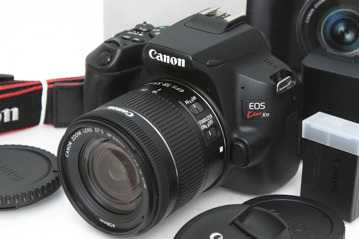 【中古】【良品】キヤノン EOS Kiss X10 EF-S18-55 IS STM 水晶体一揃いの道具（検知器洗い濯ぎ済み） CA01-R3391-3X3 Canon EFマウント APS-C 標準尺度望遠レンズ 手ブレ手を加える 水晶体付き添い人 仕掛ける 中古