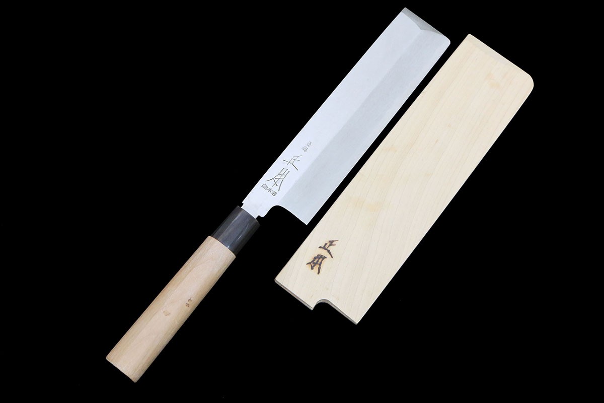【中古】【未当て嵌める品】原型総中央局 薄刃まかない方 霞 六寸半 朴柄 鞘付 KN02-B5742-2L4 和まかない方 190粍 19珊 未当て嵌める品