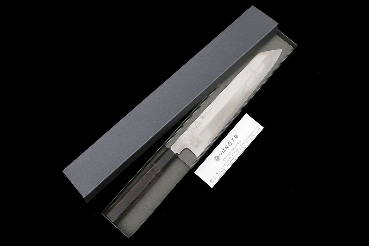 【中古】【並品】鍔屋 切付まかない方 本焼 九寸 まっ黒柄 箱付 KN02-B1660-2L2C 9寸 270粍 27珊 切り付け 刺身 蔬菜 膳立て 一皿分の料理