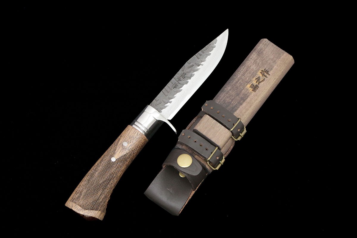 【中古】【未使用品】晶之作 多層刃物 ナイフ120mm ダマスカス 山遊鉈 剣鉈 木鞘付 KN02-B3017-2L2D 晶之作 多層刃物 ナイフ