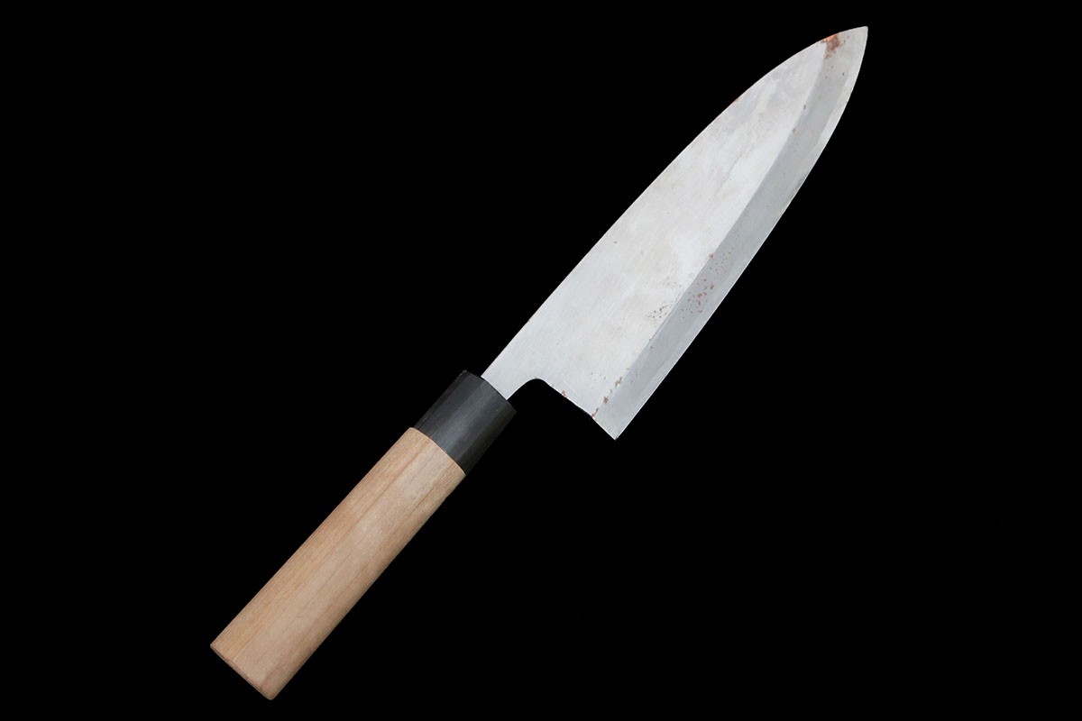 【中古】【美品】築地正本 出刃包丁 霞 六寸半 朴柄 KN02-B5421-2L1C 和包丁 200mm 20cm 中古