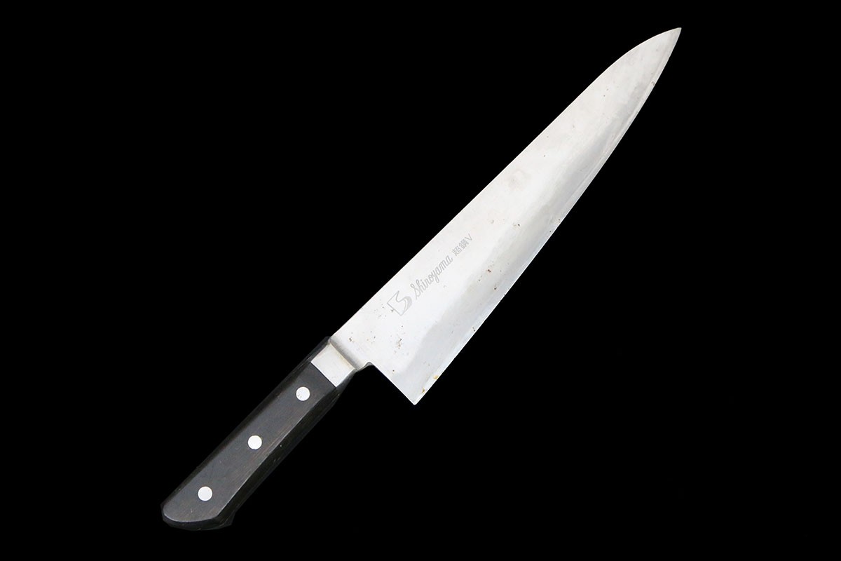 【中古】【美品】城山切り手 洋出刃 265粍 超鋼V 鍔付き添い人柄 KN02-B5624-2L1C 城山切り手 洋出刃 超鋼V 鍔付き添い人柄