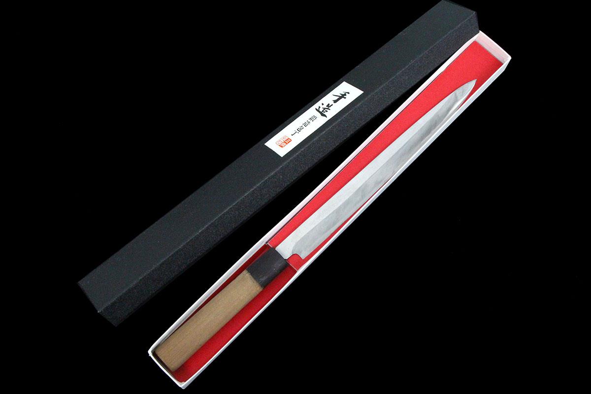 【中古】【並品】鍔屋 柳刃まかない方 霞 九寸 朴柄 箱付 KN02-A9326-2L2A 刺身まかない方 正夫 魚 柵 薄切 刃渡り長々しい 和まかない方 中古