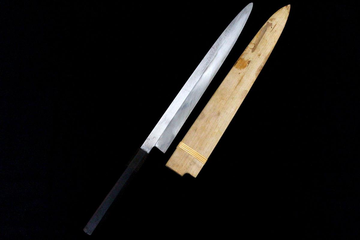 【中古】【美品】無銘 柳刃まかない方 尺一 本焼 白鞘付 λA5615-2L3B