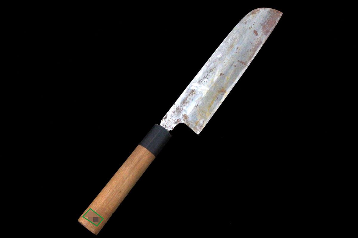 【中古】【並品】忠長 鎌型薄刃包丁 霞 七寸 朴柄 名入 KN02-A8940-2L1D 調理 料理 刃物 野菜 ブツ切り 刻み物 千切り 飾り切り
