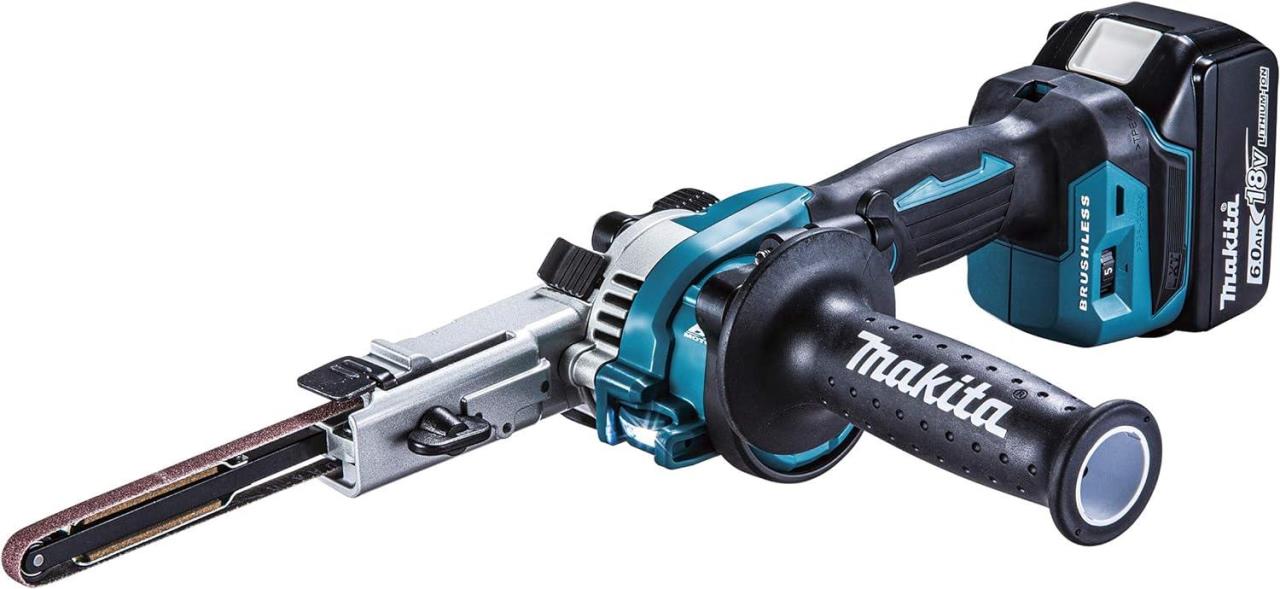 マキタ BS180DRG 申し受ける式ベルトサンダ (バッテリBL1860B、申し受ける器DC18RF、入れもの付) 18V 胴締め幅9粍 軽さ コードレス 御機嫌力強さ 電動 手道具 摩擦 ポリッシャ 6.0Ah