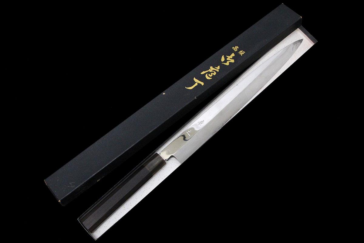 柳刃包丁　青本焼　尺　黒檀柄 柳刃包丁 本焼 尺一 平鏡面 黒檀柄 黒檀鞘・箱付 KN02-A10294