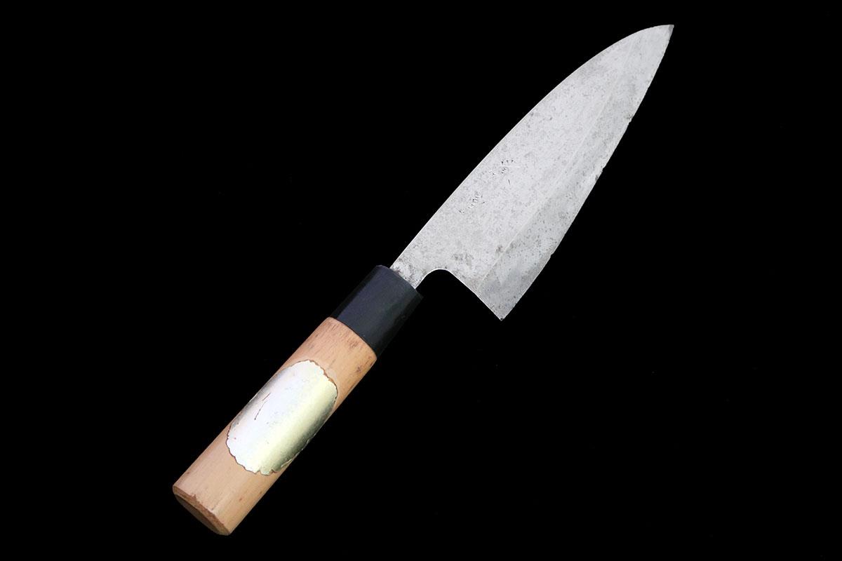 【中古】【訳有品】銘曖昧模糊たる 小刀 霞 約五寸 青二鋼 朴柄 KN02-B486-2L1C-ψ 魚 肉 ウロコとり 骨の取り計らう 背開き 三枚おろし 中古