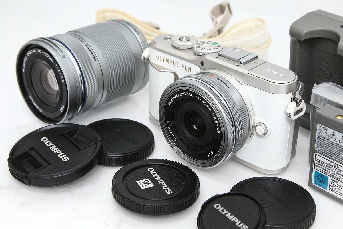 【中古】【良品】オリンパス OLYMPUS PEN E-PL10 EZダブルズームキット [ホワイト] CA01-R3079-3Y1B マイクロフォーサーズ 手ブレ補正 標準ズーム 望遠ズーム レンズ付き セット 中古