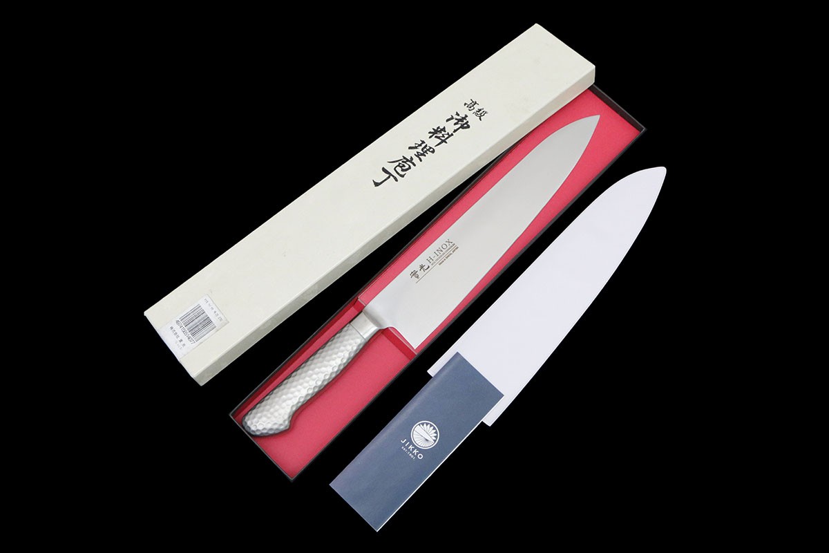 【中古】【未当て嵌める品】無銘 牛刀洋まかない方 270粍 實光 H-INOX 鍔付き添い人柄 箱付 KN02-B5000-2L4  27珊 未当て嵌める品