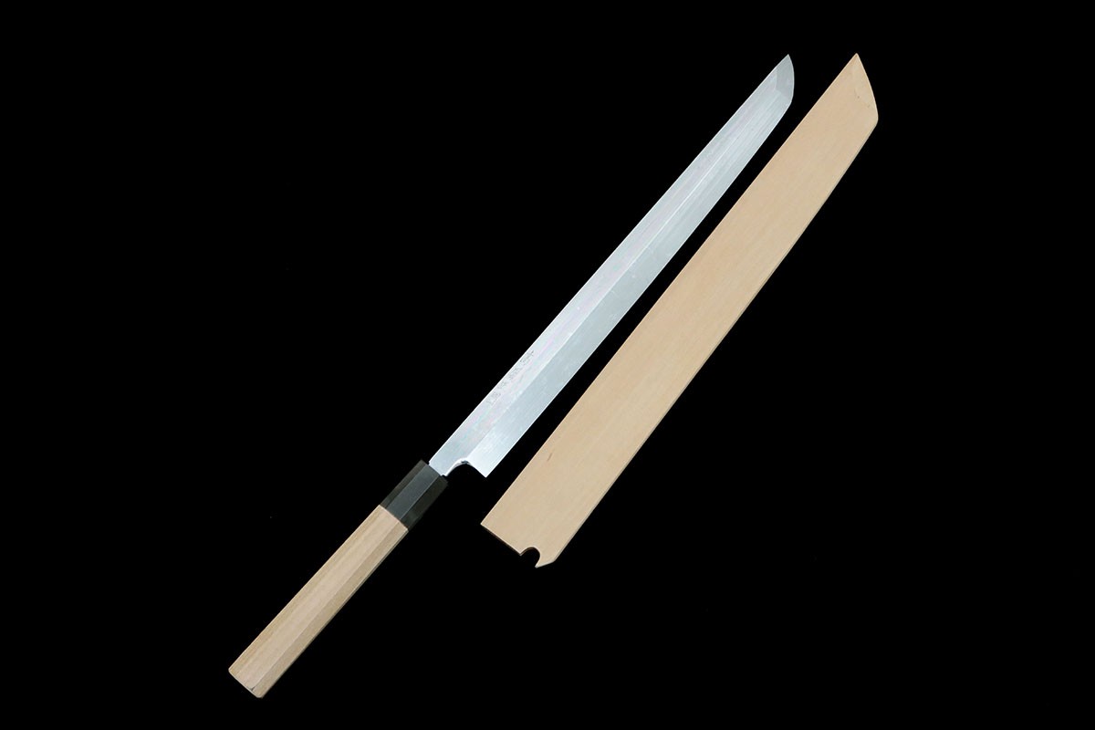【中古】【未当て嵌める品】高鳳正國 先丸蛸引包丁 尺一 朴柄 白鞘付 KN02-B5561-2L4 和まかない方 刺身まかない方 330粍 33珊 未当て嵌める品