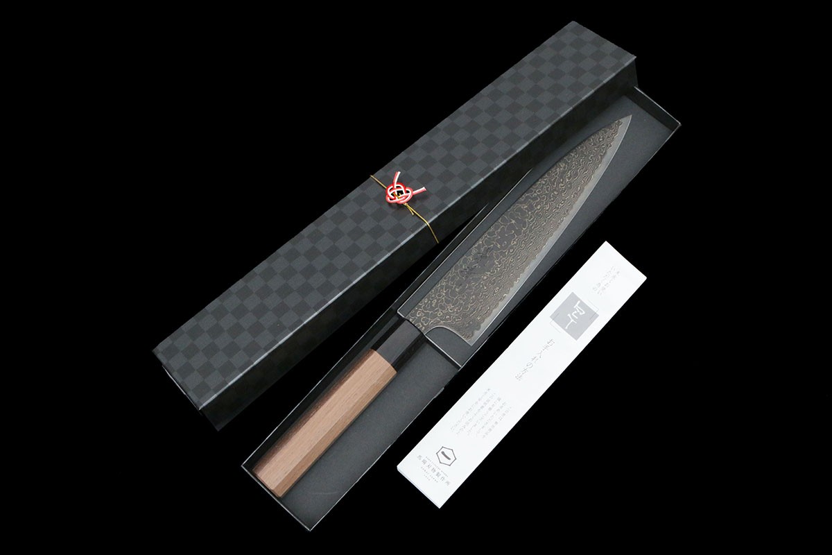 【中古】【未当て嵌める品】景清 牛刀まかない方 205粍  ZA-18 シリアの首都 黒染 ウォルナット柄 箱付 名入 KN02-B5424-2L4 洋まかない方 210粍 21珊 未当て嵌める品