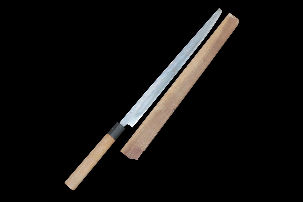 【中古】【良品】源泉正 先丸蛸引包丁 本焼 尺一 朴柄 白鞘付 KN02-B5553-2L3D  和まかない方 刺身まかない方 330粍 33珊 中古
