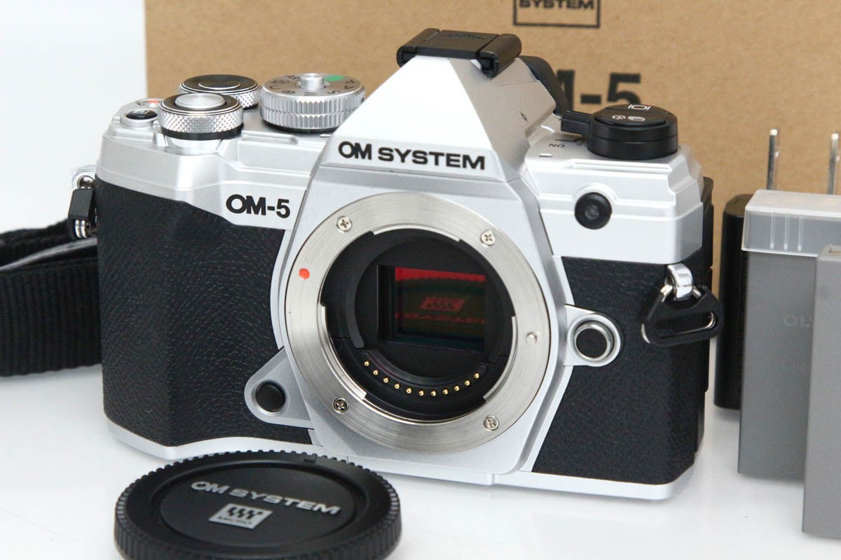 【中古】【美品】OM取り合わせ OM SYSTEM OM-5 上半身 [しろがね色] CA01-R5625-2P4 OMSYSTEM 銀鏡受け答え マイクロフォーサーズマウント 手ブレ手を加える 4K相応う
