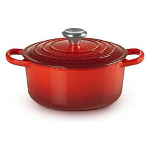 【中古】LECREUSET 〔見せびらかす品〕 シグニチャー ココット・ロンド（18糎）（しろがね色ツマミ） 桜んぼう赤いこと ［IH相応う］ 【258-ud】