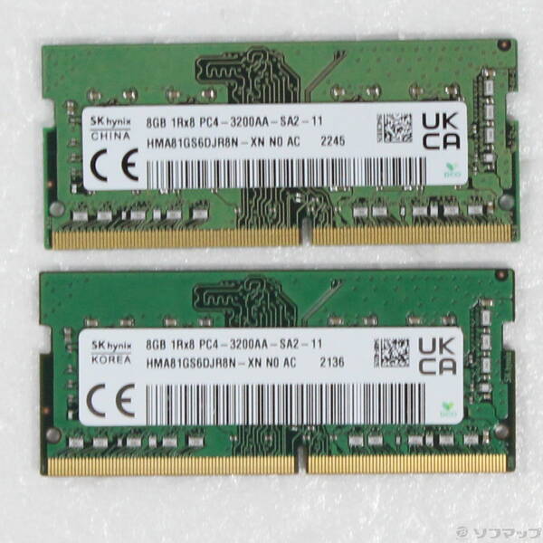 【中古】260P PC4-25600 DDR4-3200 16GB 8GB×2枚組 【344-ud】