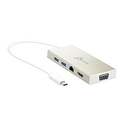J5 JCD376 変換アダプタ 21cm [USB3.1 TypeC → USB TypeA ハブ× 2／USB TypeC ハブ／HDMI／VGA／ギガビットイーサネットポート] JCD376