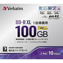 VERBATIMJAPAN インジェットプリント相応う 録画用BD-R XL 100GB 10枚 VBR520YP10D3 VBR520YP10D3 TV・オーディオ・カメラ-ブルーレイディスクメディア-録画・録音用メディア