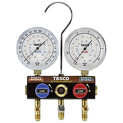 イチネンTASCO R404A・R134a用 ボールバルブ式ゲージマニホールド 冷暖兼用 ゲージ径φ80 1個 TA124EKH-1 TA124EKH1