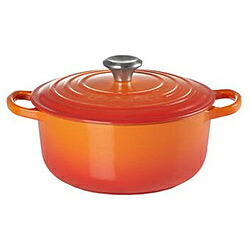 【中古】LECREUSET シグニチャー ココット・ロンド 20糎  オレンジ色（中黒） 21177200900430 〔箱打ちこわれる品〕【291-ud】